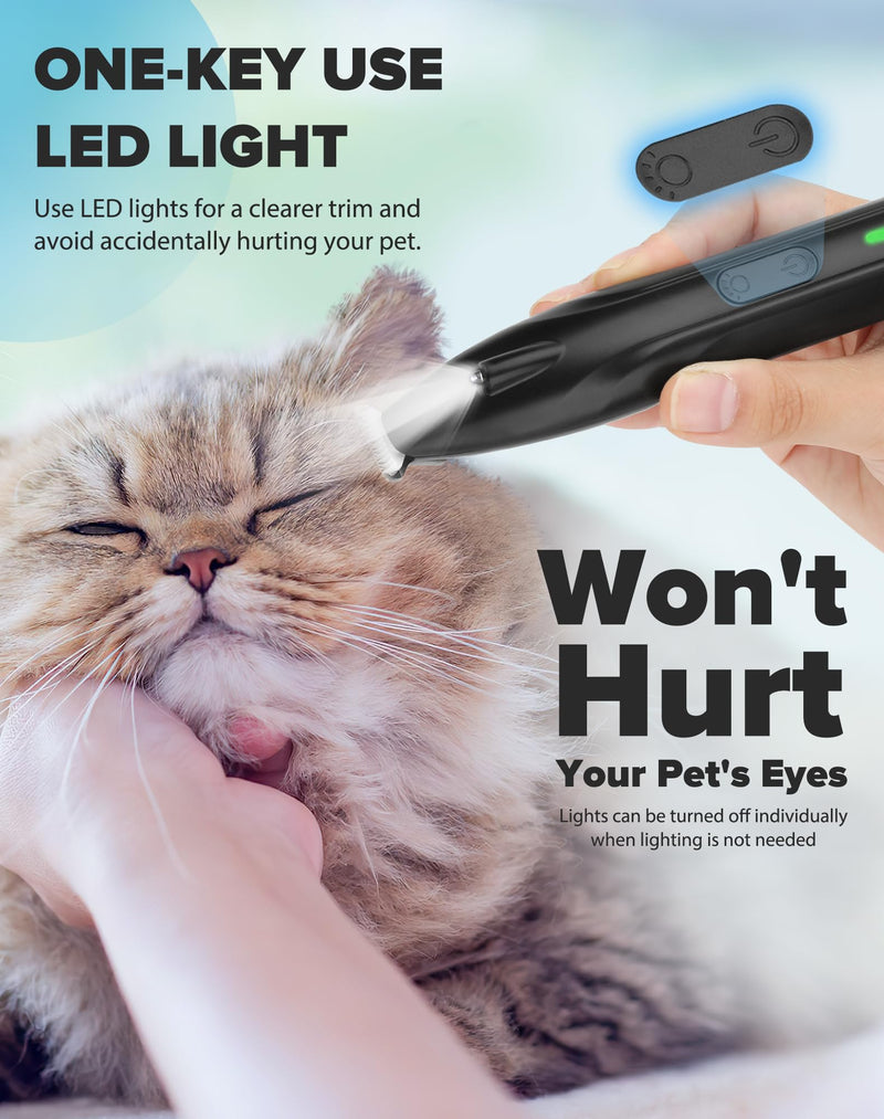 Dog Paw Trimmer, 2 Speed Low Noise Dog Clippers for Grooming, Cordless Rechargeable Dog Hair Trimmer with LED Light, Widen Blade Cat Pet Hair Shaver for Paws, Eyes, Ears, Face, Rump (Black) Black - BeesActive Australia