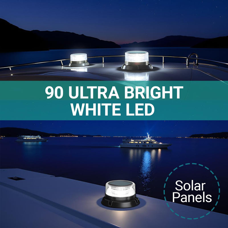 LED Anchor Light for Boat Yacht, Solar Navigation Lamp, Marina Dock Barge Safety Beacon Lights, Strobe Warning Light, Magnetic & Suction Mount, Auto On/Off, for Boats Factory Dock, White