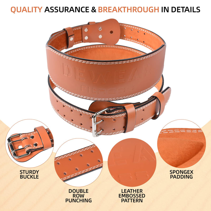 Leather Weight Lifting Belt, 4”& 6”Padded Lumbar Back Support, 10 Adjustable Holes, Gym Weight Belt Ideal for Deadlift, Powerlifting, Bodybuilding and Squat 4-Inch Brown M (28"-32")