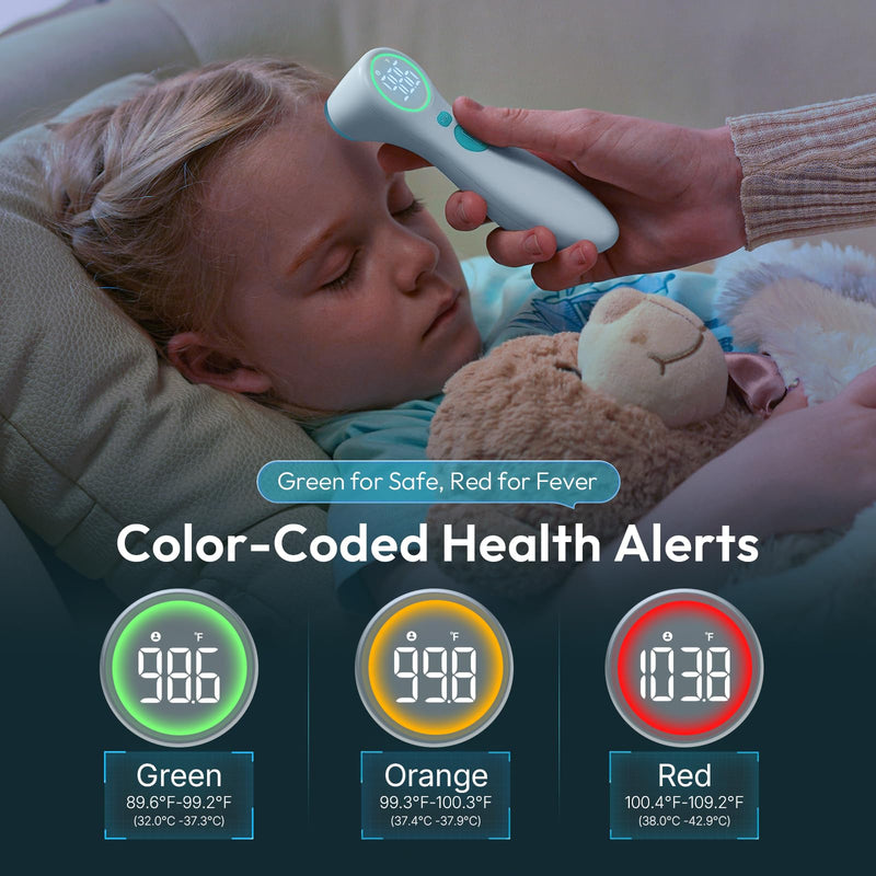 No-Touch Thermometer for Adults and Kids, 1-Second Fast Reading, Color-Coded Fever Alarm, Silent Mode, Object & Room Temperature Function Blue