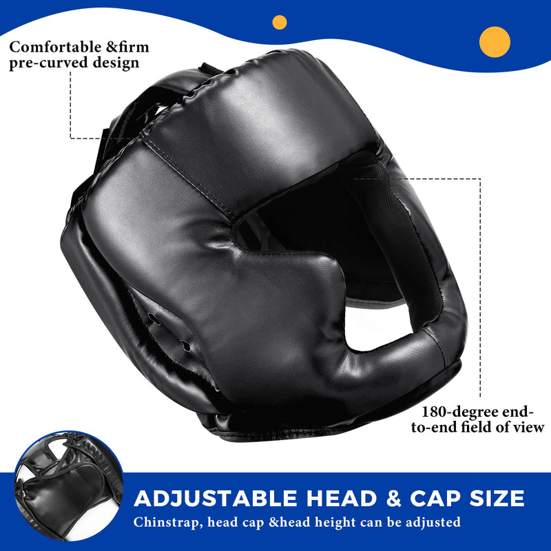 2 Pcs Boxing Headgear MMA Training Sparring Gear Muay Thai Headgear Adjustable Taekwondo Helmet for Kickboxing Sparring Trainees Youth Adult Men Black