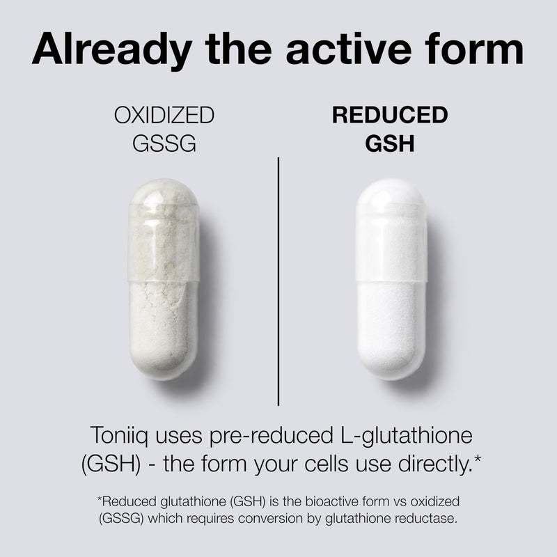 Toniiq NSF Certified Ultra High Strength Glutathione Capsules - 1000mg | Concentrated Formula—98%+ Purified and Bioavailable—Non-GMO Fermentation—240 Capsules Reduced Glutathione Supplement 240 Count (Pack of 1)