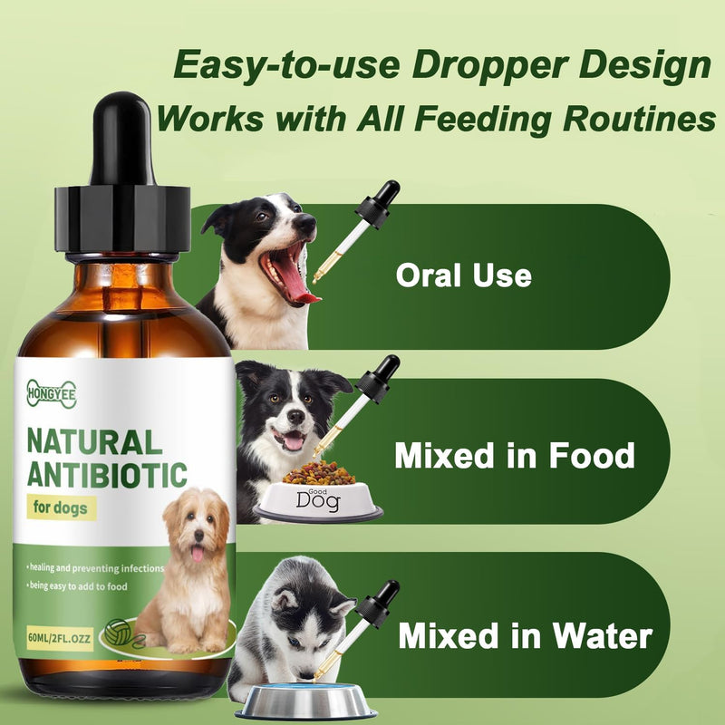 Dog Antibiotics for Infections, Cough, & Itching | Natural Antibiotics for Dogs for All Ages to Promote Wound Healing | Dog UTI Treatment and Tooth Infection Treatment | Chicken Flavor | 2 Oz