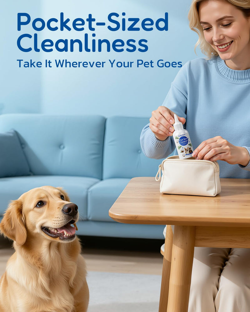 Ear Cleaner for Dogs & Cats - Gentle Non-Irritating Formula, Ear Cleaning & Care for All Ages, Removes Built-up Wax, Discharge, Dirt & Debris - 1.69oz Travel Size White & Blue-1.69 OZ 1.69 Oz (Travel Size)