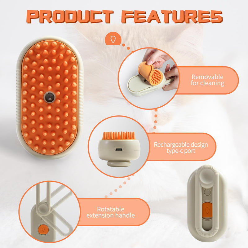 Cat Steam Brush - Spray Design, 3 in 1 Cat Steamy Brush with Steamer, Pet Spray Hair Comb, Steam Brush for Dogs - Suitable for All Pets -Pet Spray Hair Comb (coffee) - BeesActive Australia