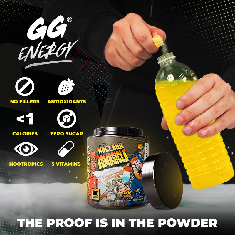 Gamer Supps GG Energy - CaseOh's Nuclear Bombsicle by CaseOh (100 Servings) - Keto Friendly Gaming Energy and Nootropic Blend, Sugar Free + Caffeine + Vitamins + Immune Support, Powder Drink