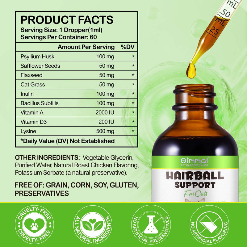 Hairball Remedy for Cats - Digestive Support Liquid Drops with Psyllium Husk & Enzymes, Natural Cat Hairball Treatment for Helps Manage Hairballs & Supports Healthy Digestion, 60ml