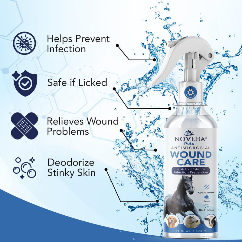NOVEHA Pet Wound Spray - Sores, Abrasions and Wounds Care for Horse - Fast-Acting Skin Repair, Helps with Rashes, Hot Spots, Scratching, 6fl oz | 473ml - BeesActive Australia