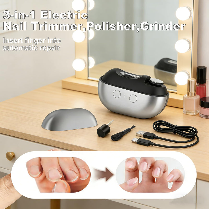 Electric Nail Clippers 3-in-1 Automatic Nail Trimmer with Polishing & LED Light – Built-in Nail File and Dust Storage | Safe Nail Cutter for Seniors, Adults, Kids & Babies