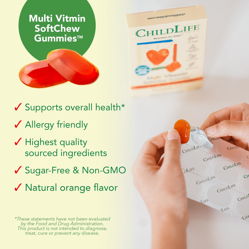 CHILDLIFE ESSENTIALS Kids Multivitamin SoftChew Gummies, Orange, 27 Tablets | Children's Vitamins, Multivitamin Gummies, Toddler Supplements, Chewable Vitamin, Sugar Free, Natural Flavor