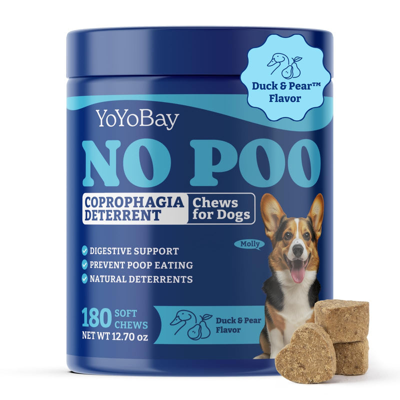 No Poo Chews for Dogs, Coprophagia Deterrent, Stool Eating Deterrent - with Probiotics, Fiber Blend, Natural Deterrent - Digestive Health & Immune Support - 180 Soft Chews, Duck & Pear Flavor 180ct-No Poo Chews
