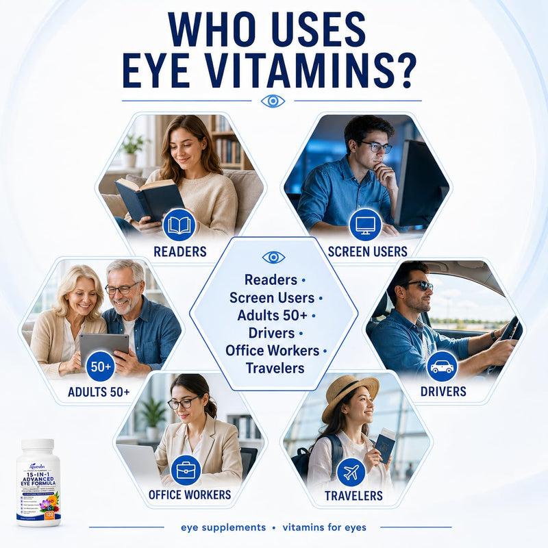 15 in 1 Advanced Eye Formula, Eye Vitamins Supplement with Lutein Zeaxanthin Meso Zeaxanthin, Bilberry Extract & Saffron, Eye Health Support Capsules for Adults, Daily Vision Nutrition, 120 Count
