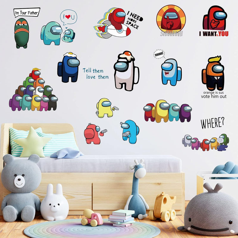 Video Game Wall Decals, 49 Pcs Large Waterproof Cartoon Wall Sticker Peel and Stick Removable Anime Wall Mural Decor for Kids Bedroom Baby Nursery Living Room Decoration, as156 - BeesActive Australia