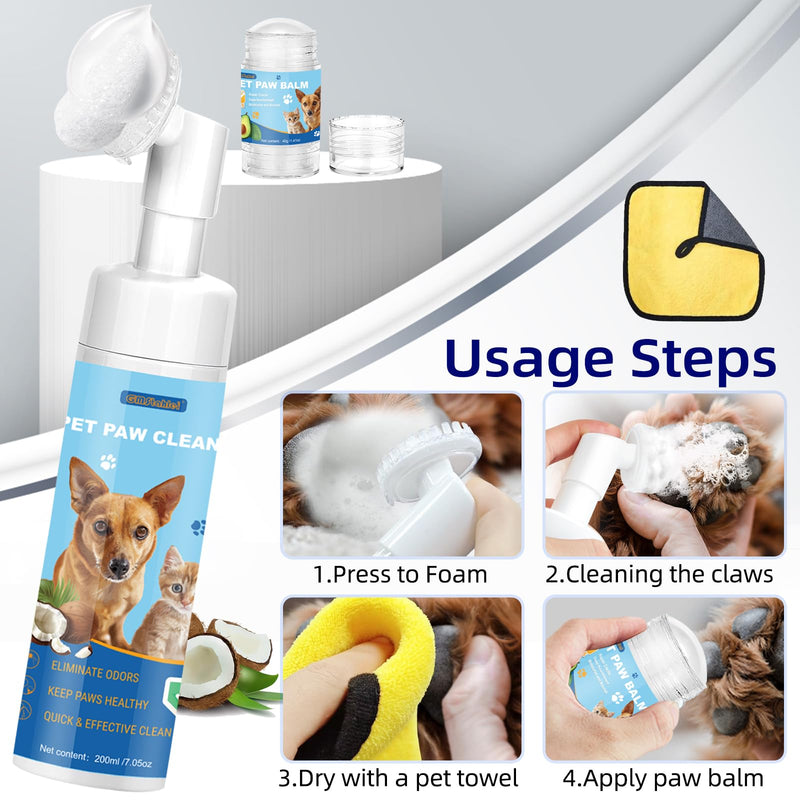 Dog paw care kit, paw cleaner for dogs and cats, dog paw balm for repairing dry, cracked paws with 1 pet towel, natural paw protection for pet foot care - BeesActive Australia