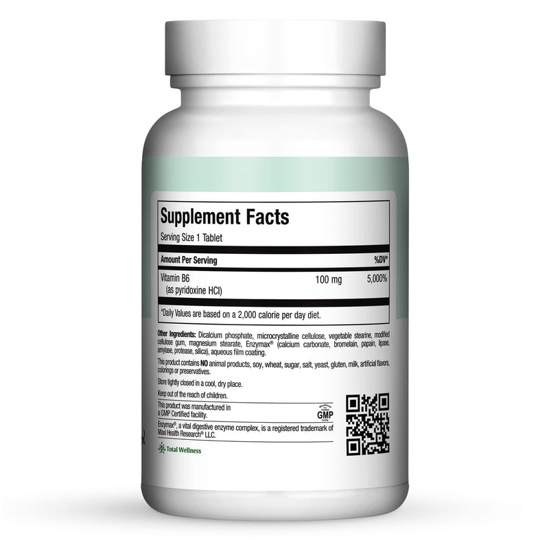 Maxi Health Vitamin B6 Supplement – B6 Vitamins for Women & Men – Nervous System & Cardiovascular Wellness Support – Kosher, Vegan Pyridoxine HCl Tablets – 100 Count 100 Count (Pack of 1)