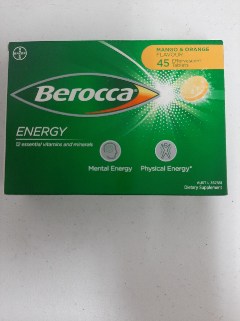 Berocca Energy Vitamin B & C Mango & Orange Flavour Effervescent Tablets 45 Count