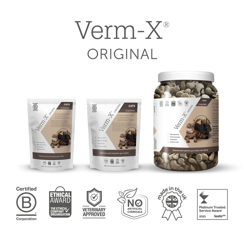 Verm-X 100% Natural Treats for Cats. Supports  Intestinal Hygiene. Vet Approved. UFAS Assured. Contains  Prebiotic for Gut Biome Quality. Restores and Maintains Gut Vitality. Wormwood Free Recipe. 60 g Single