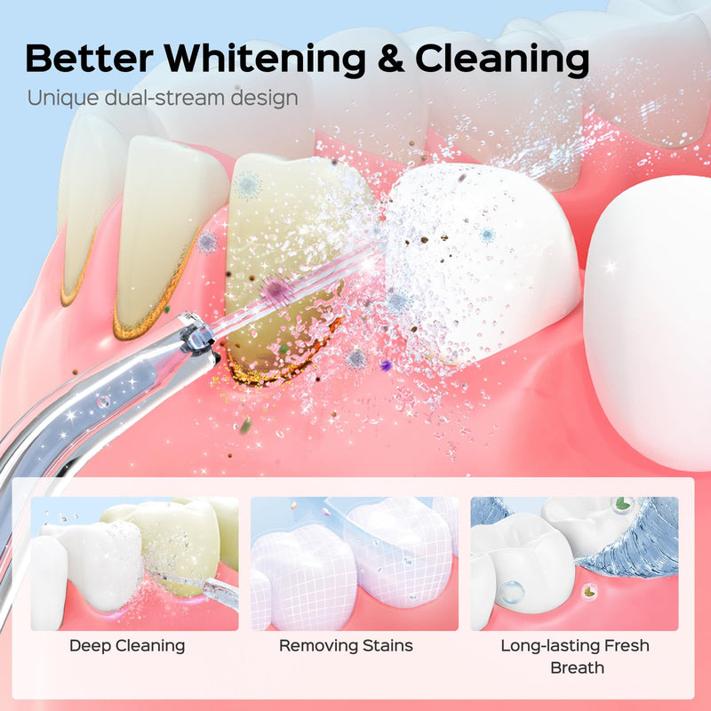 COSLUS Water Flosser Pick W40(F5020E) with Whitening Mint Flavor Refill Combo for Teeth, Braces, Gums Care - Easy to Use, Portable for Coffee Lovers & Travel, Rechargeable, BPA-Free, Black