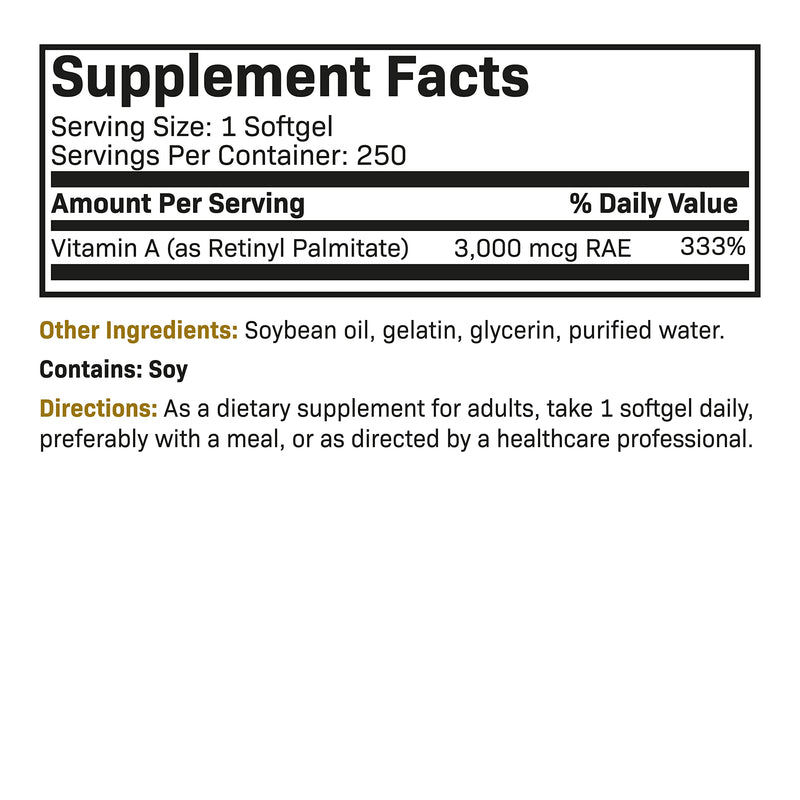 Futurebiotics Vitamin A 10,000 IU Premium Non-GMO Formula Supports Healthy Vision & Immune System and Healthy Growth & Reproduction, 250 Softgels - BeesActive Australia