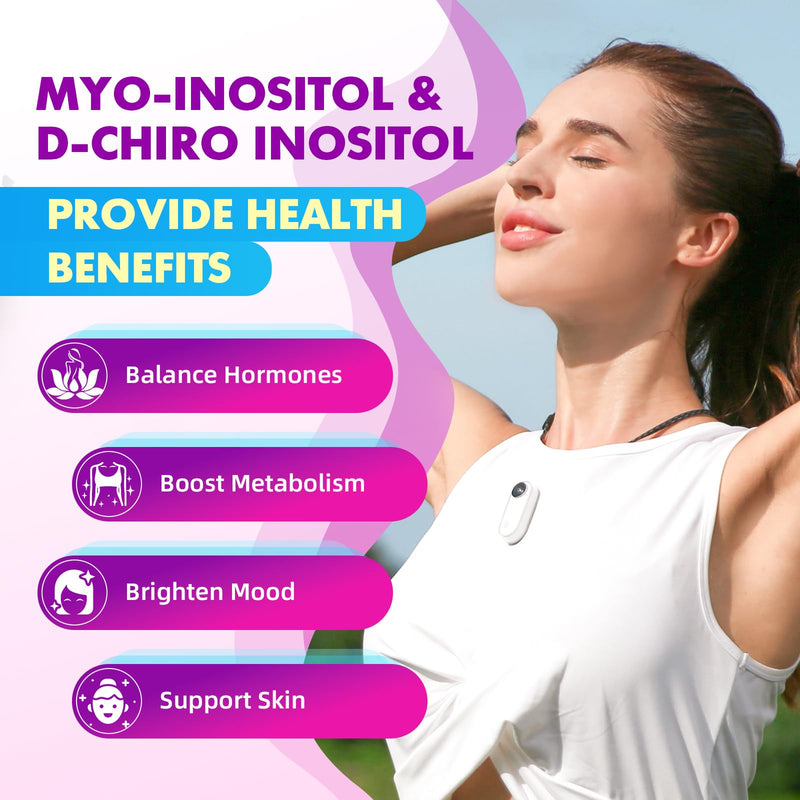 2 Pack Myo-Inositol & D-Chiro-Inositol Gummies with Vitamin D3, Magnesium Glycinate, Folate & Zinc, Inositol Supplement for Female Health, Vegan, Raspberry Flavor, 120 Gummies 2pack