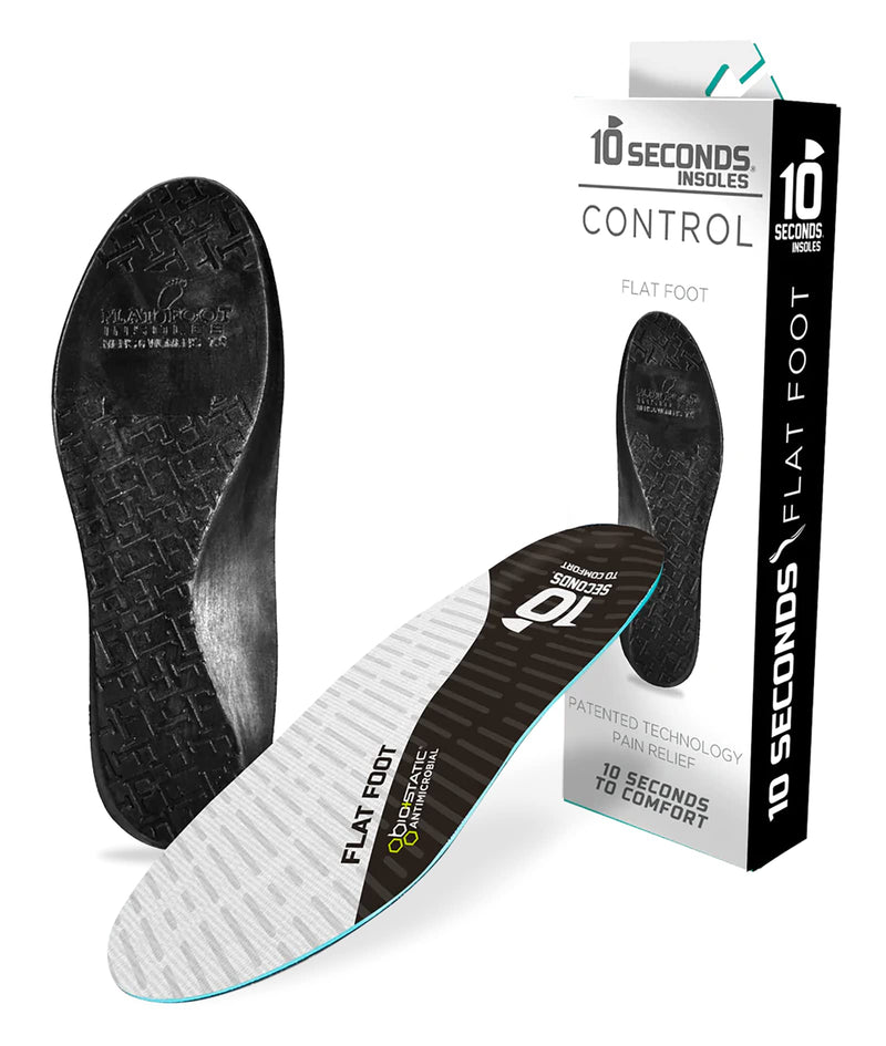 10 Seconds - Flat Foot Orthopedic Insole – Corrective Arch Support for Flat Feet, Biostatic Topper with Shock Absorbing Foam, Prevents Overpronation 11/11.5, W 12.5 White/Black M 11,W 12.5