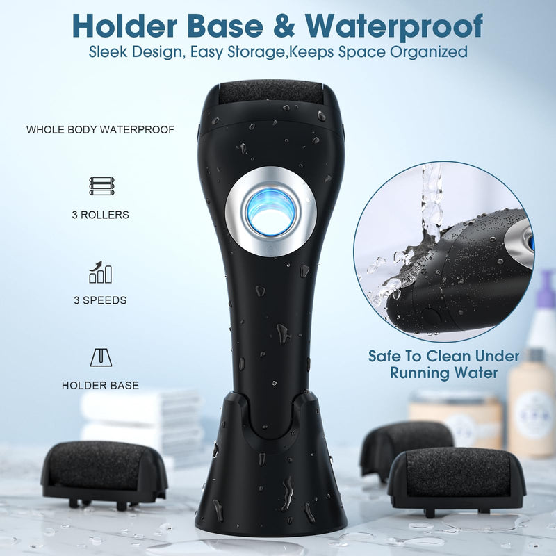 Callus Remover for Feet Foot Scrubber - 3 Speeds & with Holder, Portable Pedicure Tools Kit Foot File Callus Remover, Waterproof Professional Pedicure Tool Foot Care for Deadskin Hard Cracked Dry Skin - BeesActive Australia