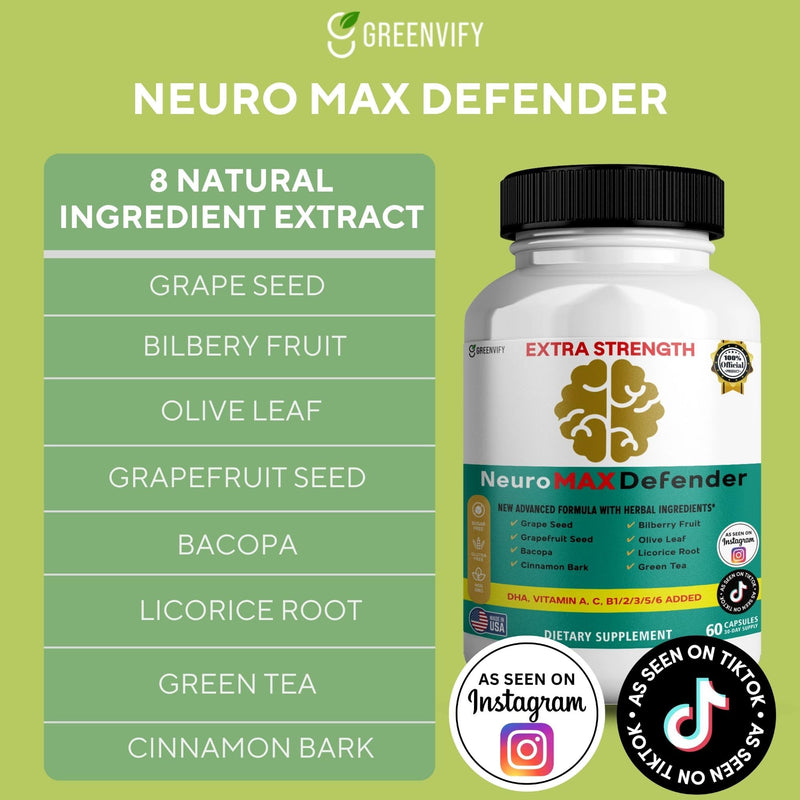 NeuroMAX Defender Extra Strength Brain Support Supplement with Herbal Blend, 60 Capsules, DHA, B12, Vitamins A C D E, Selenium, 30-Day Supply 1