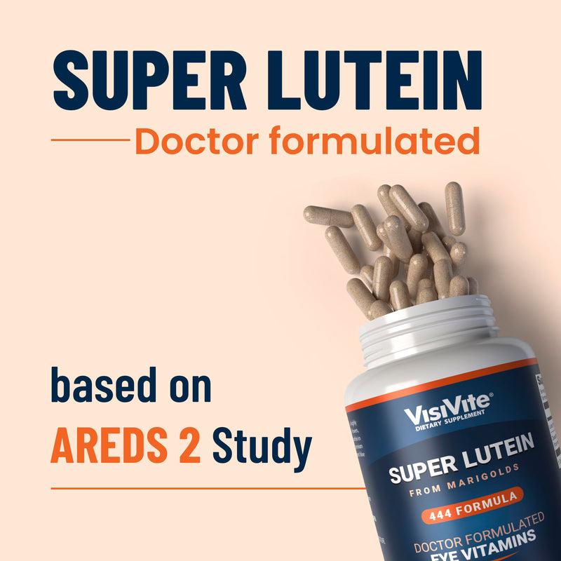 VisiVite Super Lutein 444 Eye Vitamins - Doctor Formulated, 30 Capsules | Lutein and Zeaxanthin Supplements for Adults with 44 mg Lutein and 4 mg Zeaxanthin, Vision Vitamins for Eyes, Made in USA