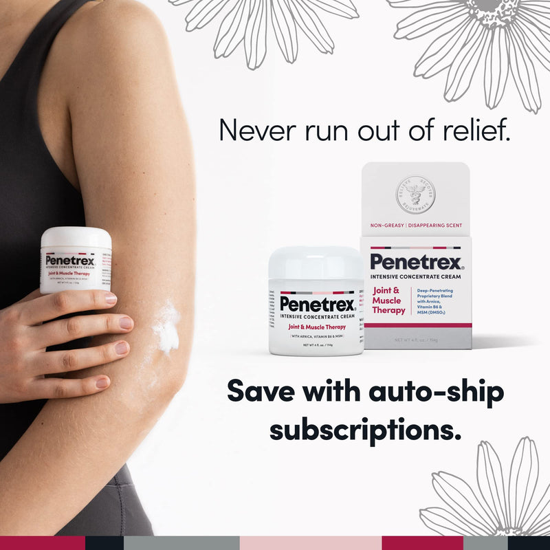 Penetrex Joint & Muscle Care - Soothing Massage Cream - Premium Whole Body Rub with Arnica, Vitamin B6 MSM & Boswellia - Non-Greasy 4oz Cream 4 Ounce (Pack of 1)