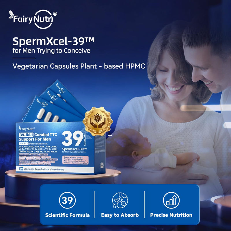 SpermXcel-39™ for Men Trying to Conceive | 39-in-1 Fertility Support | Maca · L-Carnitine · L-Arginine & CoQ10 · Vitamins & minerals | Supports Sperm Motility & Quality | 30 Vegetarian Capsules