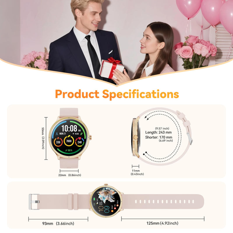 Smart Watch, 1.75" AMOLED Smartwatch for Men Women(Answer/Make Call), Fitness Activity Tracker Heart Rate/Sleep Monitor/Pedometer, IP68 Waterproof, 100+ Sport Modes Smart Watches for Android iPhone Pink - BeesActive Australia
