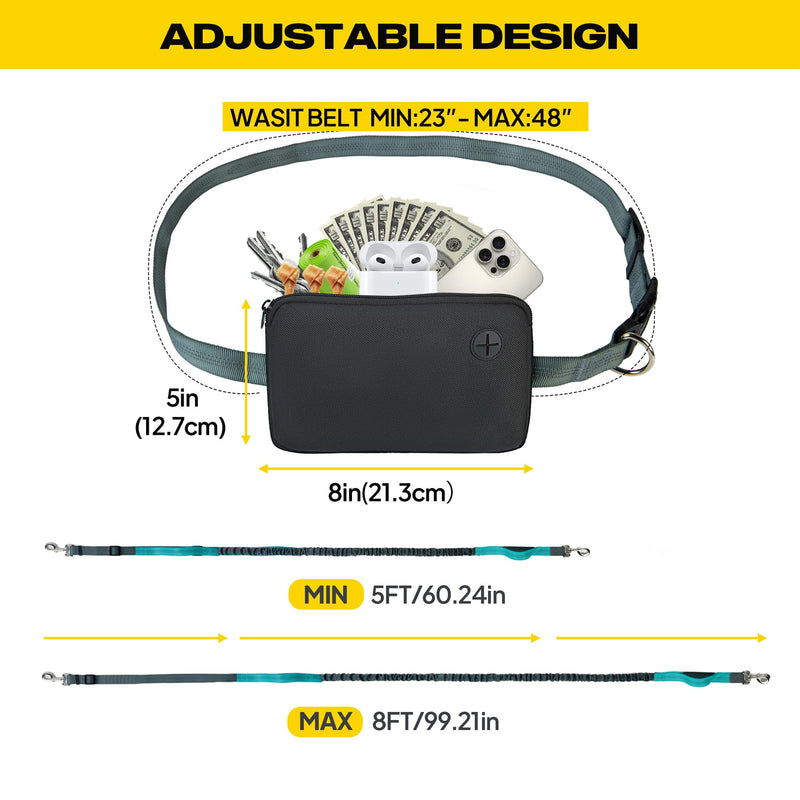 Fida 3-in-1 Hands Free Dog Leash with Zipper Pouch, Bungee & Reflective Straps – Adjustable 5-8ft Crossbody/Waist Running Leash for Dogs, Detachable Traffic Handle for Safe Walking & Jogging - BeesActive Australia
