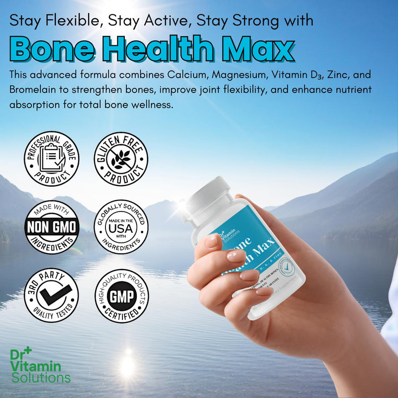 Bone Health Max - Advanced Calcium & Magnesium Supplement with Vitamin D3, Bromelain & Ipriflavone - 60 Tablets for Stronger Bones & Joint Support 1 Bottle, 60 Capsules