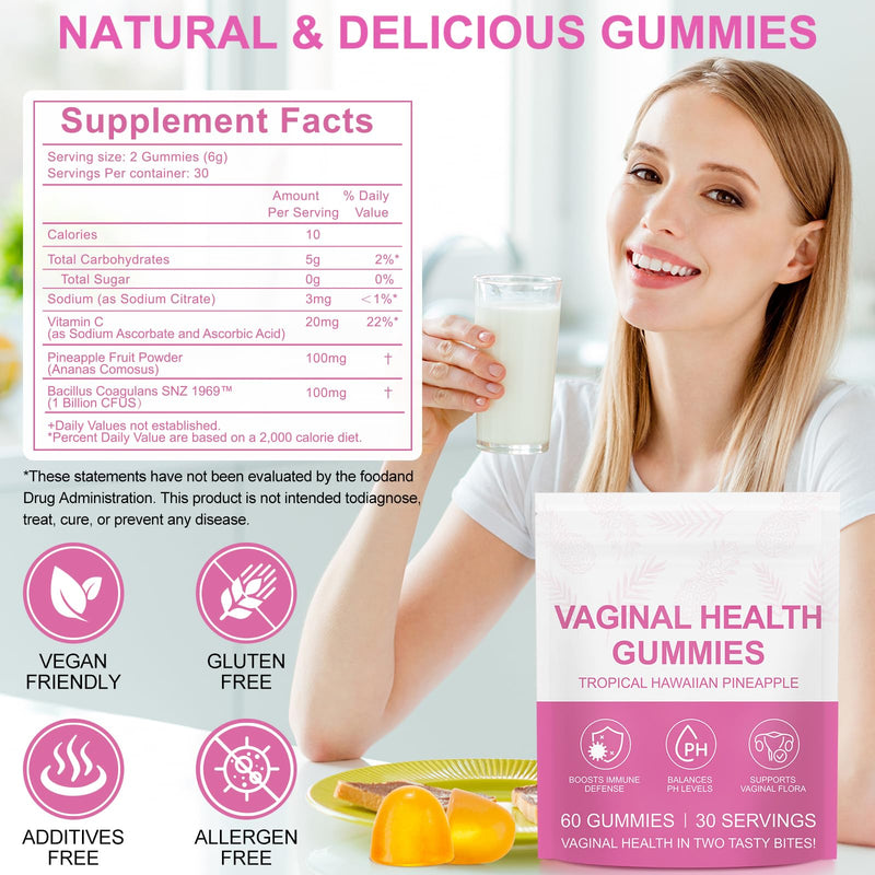 60 PCS Vital Vaginal Probiotics Source Feminine Gummies PH Balance for Women Feminine Balance Gummies Womens Vaginal Health Supplement 1 Count (Pack of 60)