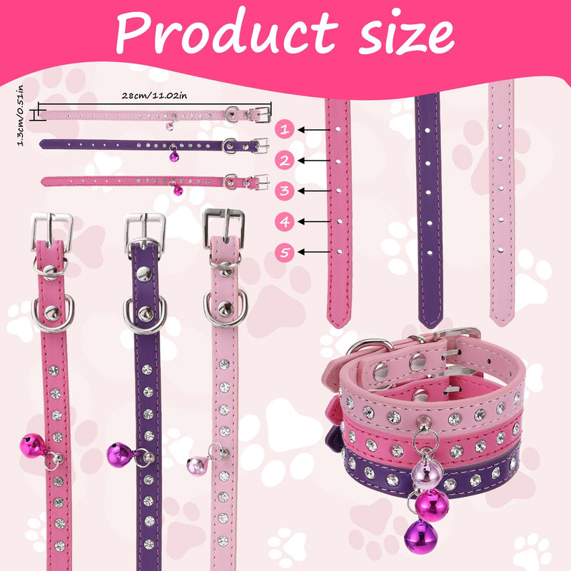 3pcs Rhinestone Dog Collars for Small Dogs Puppy Collar Pink Dog Collar with Bell Small Dog Collar Adjustable Teacup Dog Collar for Small Dogs 3/8 inch Width Xs - BeesActive Australia