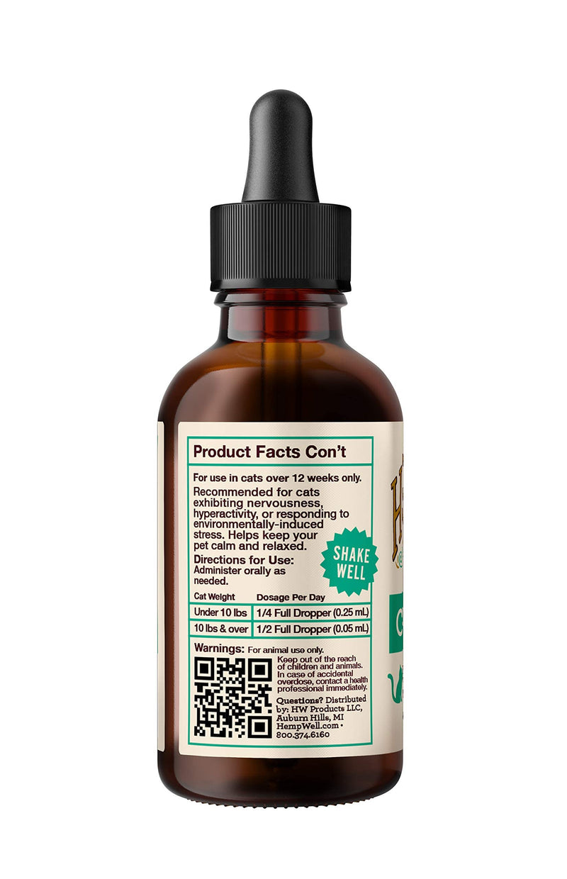 Hemp Well Calm Oil for Cats – Natural Calming Aid for Anxiety, Travel & Stress – Supports Relaxation, Reduces Unwanted Behavior & Grooming Issues – Organic Hemp Formula – 2 oz