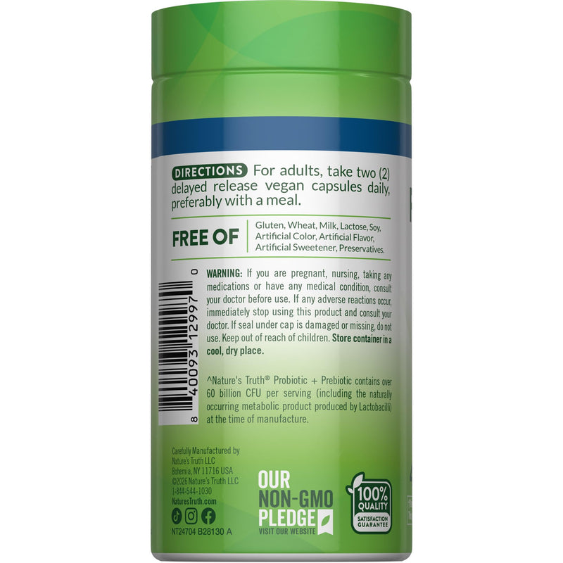 Nature's Truth Probiotic & Prebiotic Pills | 60 Billion CFU | 40 Capsules | Vegan, Non-GMO & Gluten Free Supplement