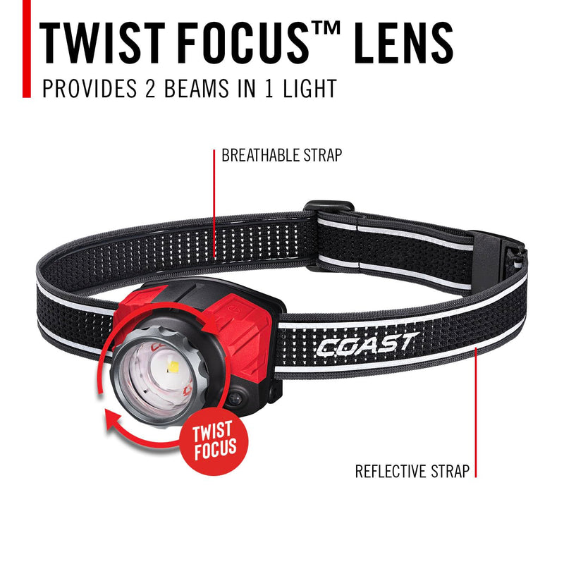 Coast® FL85R 1000 Lumen Tri-Color (White/Red/Green) Focusing Rechargeable LED Headlamp, Built-in Rechargeable Battery Built-In Battery - BeesActive Australia