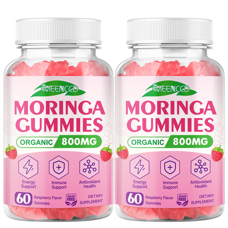 MEENCCD 2 Pack Moringa Gummies - Pure Moringa Leaf Supplement, 120 Ct | Contains Essential Vitamins, Antioxidants & Amino Acids, Raspberry Flavor 60 Count (Pack of 2)