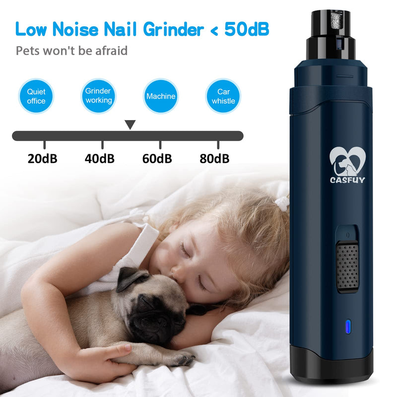 Casfuy Dog Nail Grinder Upgraded - Professional 2-Speed Electric Rechargeable Pet Nail Trimmer Painless Paws Grooming & Smoothing for Small Medium Large Dogs & Cats (Dark Blue) B-dark Blue