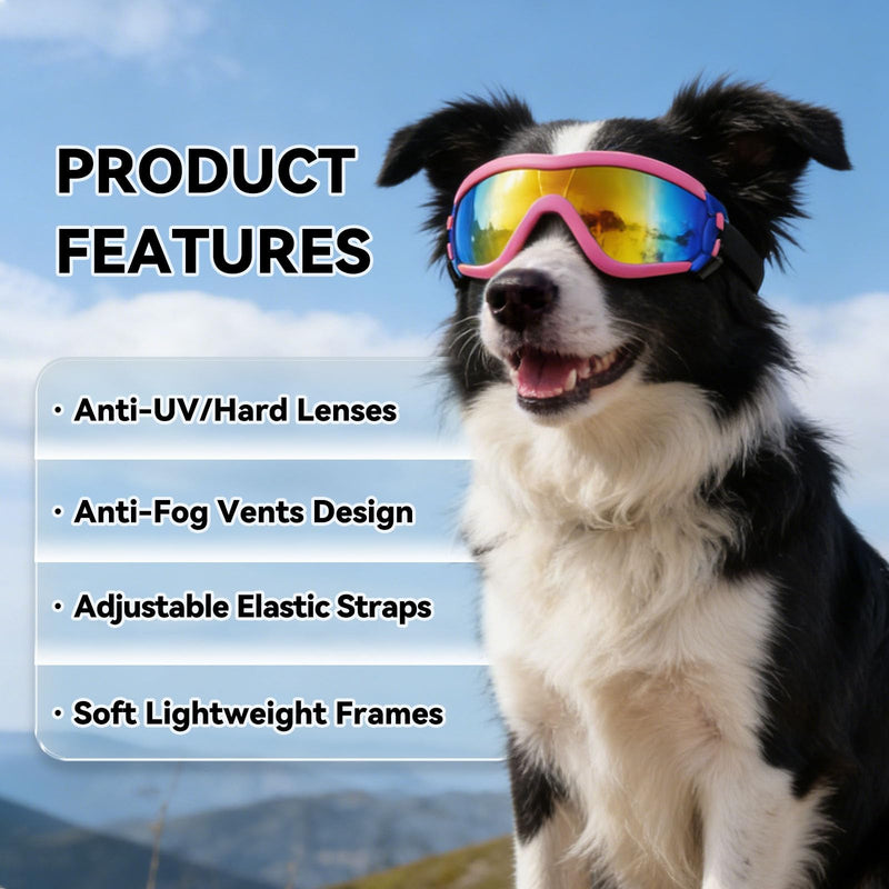 Dog Goggles for Large Breed Pet Sunglasses Eye Protection Anti-UV Doggy Driving Goggles Dog Shades for Bright Light/Wind/Debris, Pink Large (Pink)
