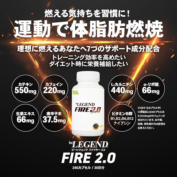 Be Legend Fire 2.0 FIRE 2.0 7 Support Ingredients L-Carnitine α-Lipoic Acid Vitamin B Group Catechin Caffeine Ginger Extract Chili Powder Informed Sports 240 tablets 30 days supply - BeesActive Australia