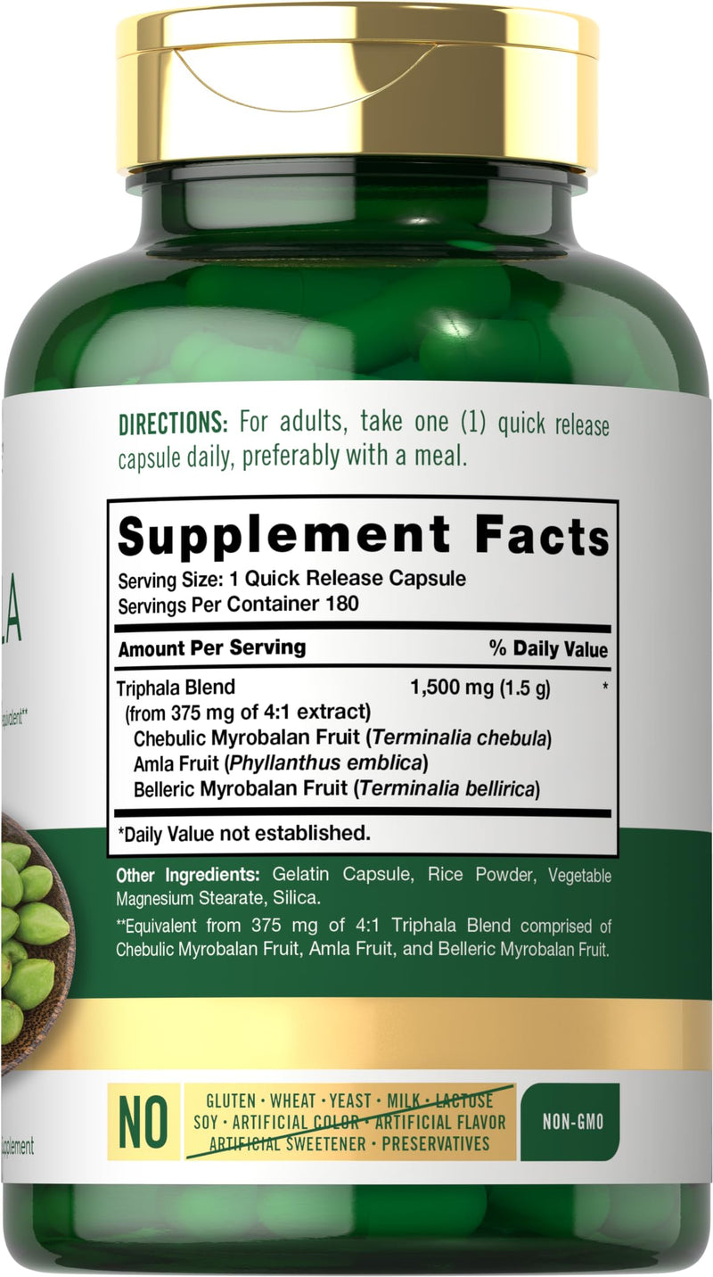 Carlyle Triphala Capsules | 1500mg | 180 Count Supplement | Non-GMO and Gluten Free - BeesActive Australia