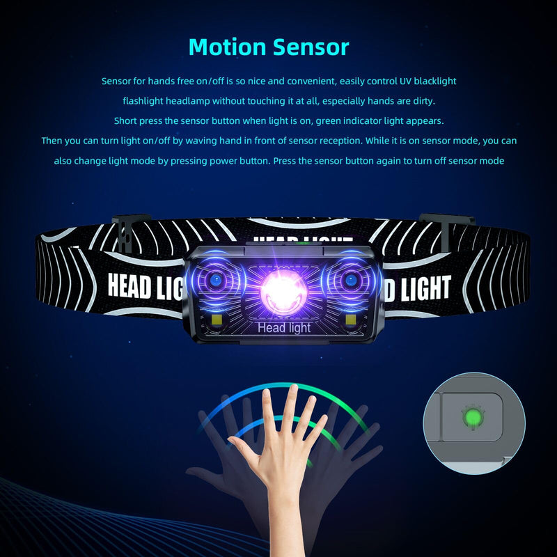 COSOOS 2IN1 UV Headlamp Flashlight Black Light, Rechargeable LED Hand Free Blacklight 395nm Mini Headlight with White & Ultraviolet Light, Detector for Pet Dog Cat Urine Stain,Bed Bug,Scorpions Finder 1 - BeesActive Australia
