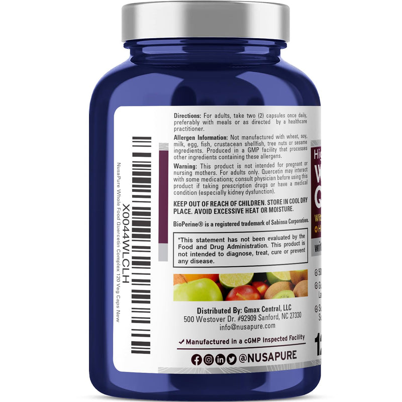 NusaPure Quercetin with Bromelain 500mg |120 Veggie Caps | 43 Fruit Veggie Grain Herbs Enzyme Probiotic Blend | Non-GMO, Vegan, Bioperine - BeesActive Australia