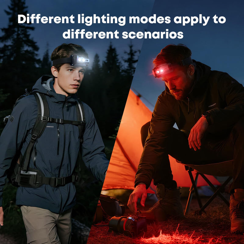 LED Headlamp Rechargeable 2PCS 1800L Mini Flashlight with Magnet with White & Red Light, 5 Lighting Modes Angle Adjustable Motion Sensor Head Lamp for Outdoor, Camping, Hiking, Working