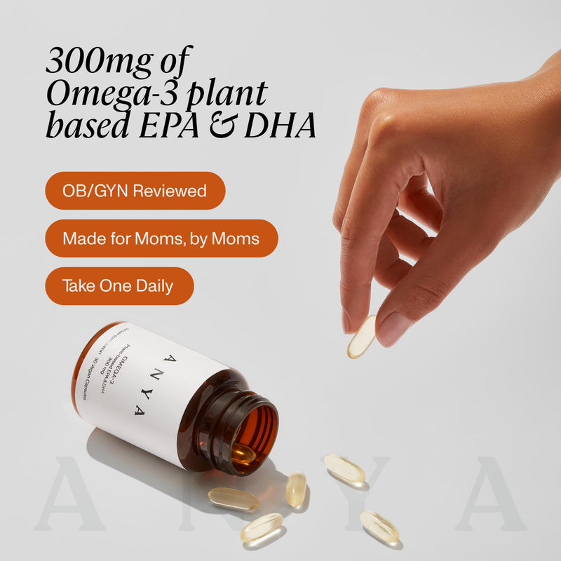 ANYA Vegan Omega-3 with DHA & EPA, 300 mg, Non-GMO Supplement | 300 mg DHA & EPA omega-3 supplement. Vegan, non-GMO, gluten-, soy-, and dairy-free with clean ingredients Omega 3