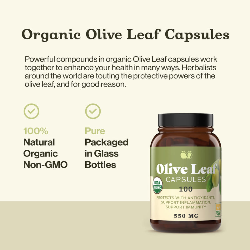 Complete Natural Products Organic Olive Leaf Capsules - 550mg, 100 Count, 1100mg per Serving 100 Count (Pack of 1)