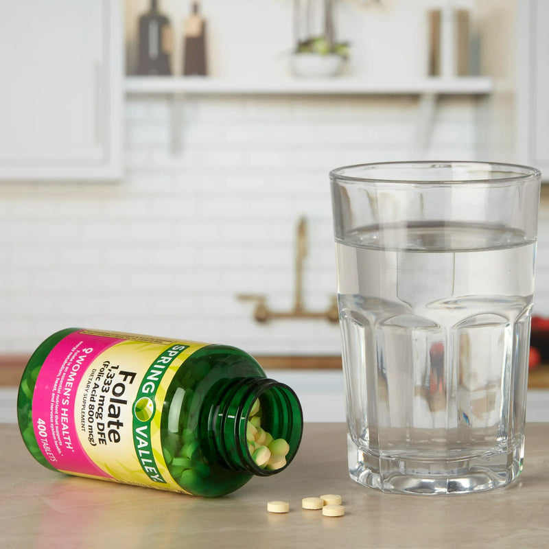 Folate 1,333 mcg. Spring Valley Folate Dietary Supplement, 1,333 mcg DFE | Folate Supplement for Women Pregnancy, Folic acid 800 Bundle with Luall's 45 Diabetes Decoded