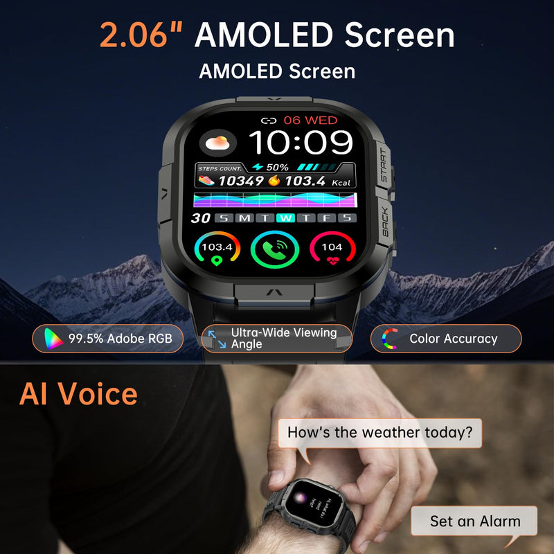 Smart Watch for Men Fitness Tracker: Military Waterproof Make Answer Call Digital Mens Watches Running Step Pedometer Smartwatch Android Phone iPhone Samsung Compatible Sleep SpO2 Heart Rate Monitor Black - BeesActive Australia
